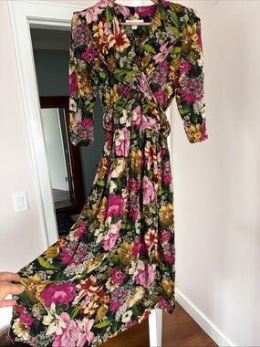 Dennis Goldsmith Vintage Floral 3/4 Sleeve Long Dress Size 4